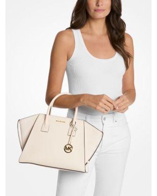 Michael Kors Natural Avril Large Leather And Suede Satchel