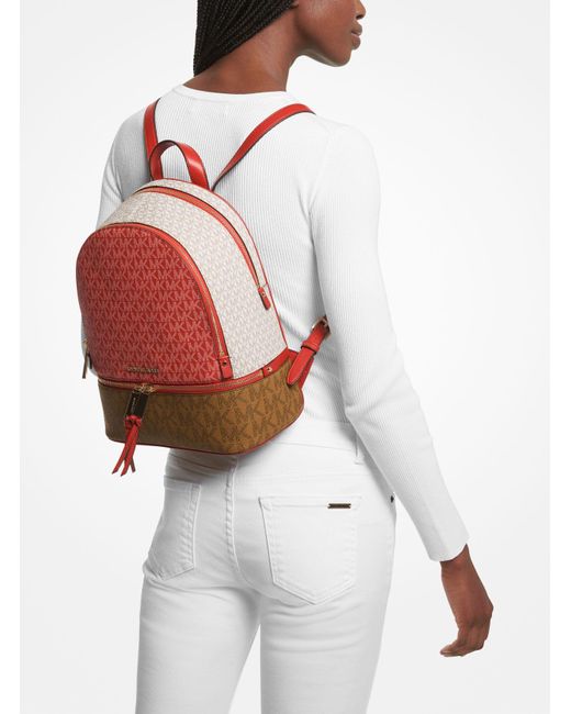 Michael Kors Rhea Medium Color-Block Logo Backpack Pink White