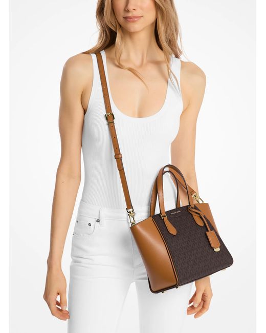 MICHAEL Michael Kors Brown Taryn Small Signature Logo And Leather Convertible Crossbody Bag