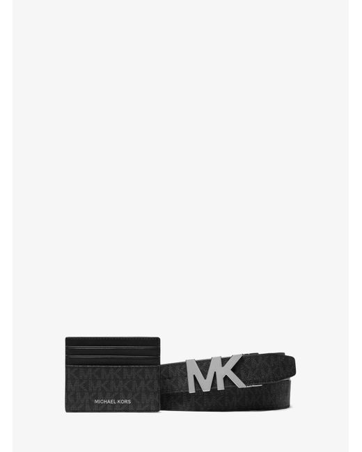 Michael Kors White Signature Logo Card Case And Belt Gift Set for men