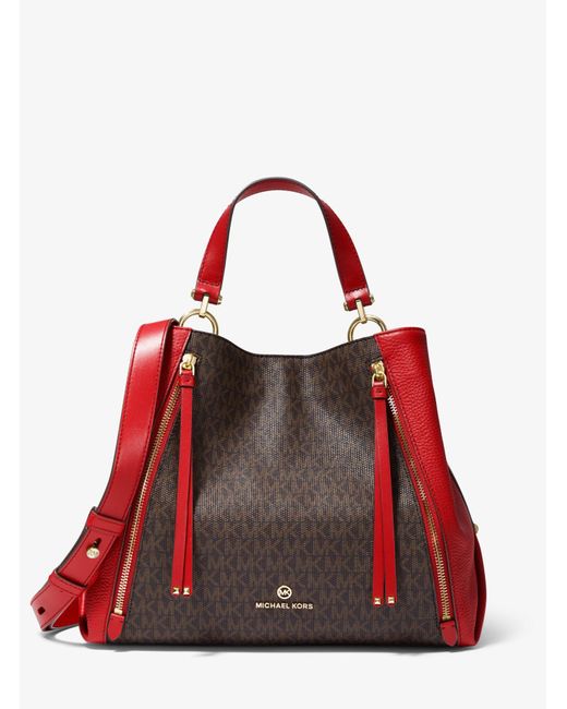 Michael Kors Brooklyn Large Logo And Pebbled Leather Tote Bag in