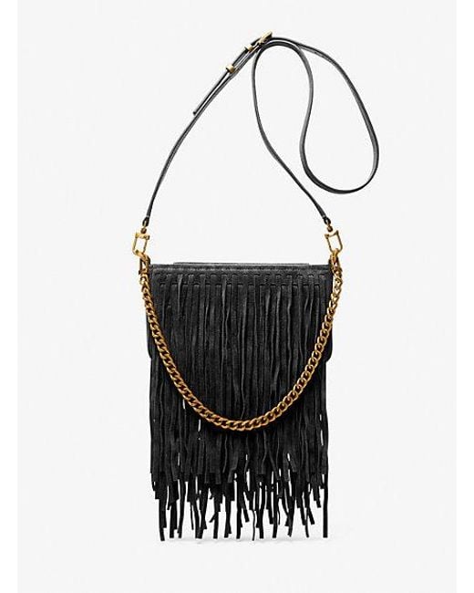 MICHAEL Michael Kors White Bryant Small Fringed Suede Convertible Pochette