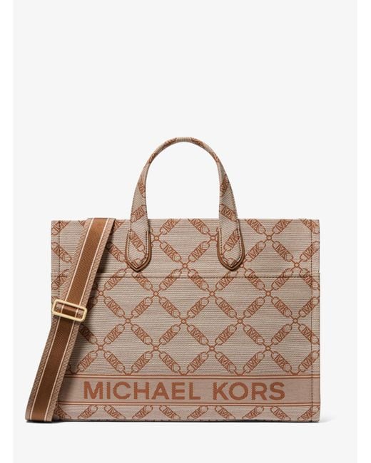 Michael Kors Brown Gigi Large Empire Logo Jacquard Tote Bag