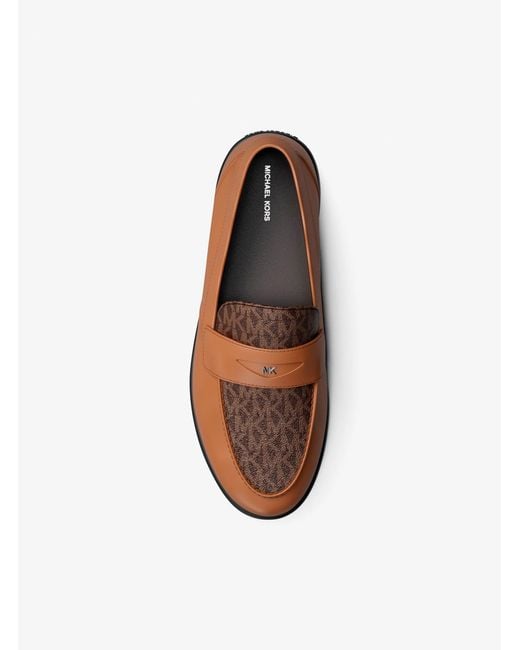 Michael Kors Brown Mk Wesley Leather And Signature Logo Loafer for men