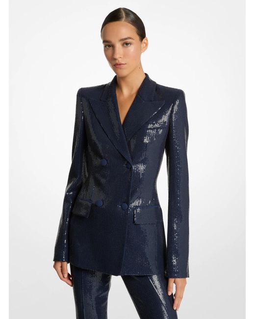 Michael Kors Blue Sequin Double Breasted Blazer