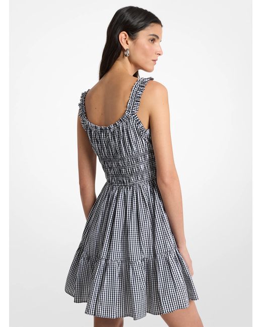 MICHAEL Michael Kors Blue Mk Gingham Smocked Cotton Mini Dress