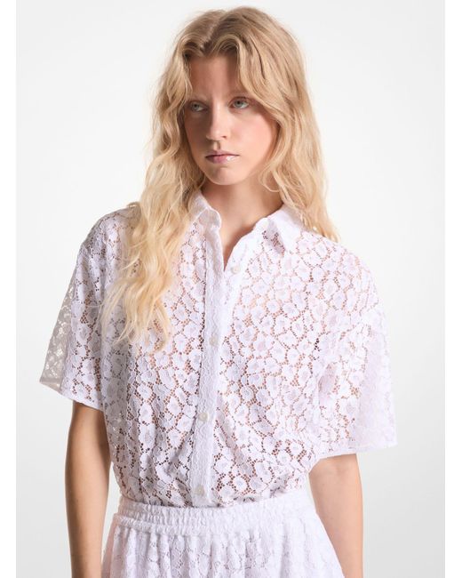 Camisa de encaje definido con motivo de leopardo Michael Kors de color White