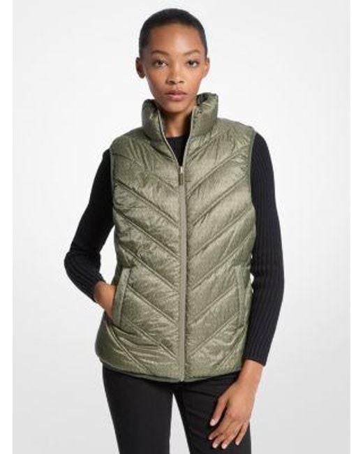 Michael Kors Gray Chevron Quilted Logo Print And Nylon Packable Vest