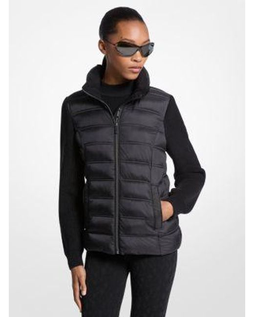 Michael Kors Black Quilted Nylon And Knit Jacket