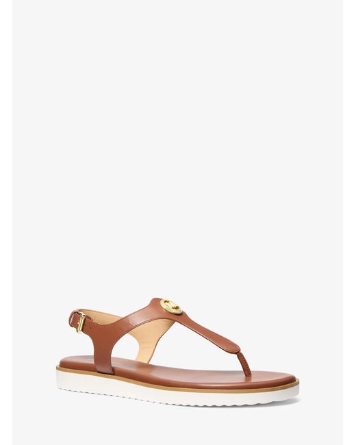 MICHAEL Michael Kors Brown Mk Val Leather Thong Sandal
