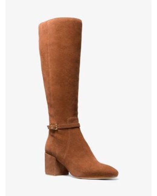Michael Kors Brown Ella Suede Wide Calf Block Heel Boot
