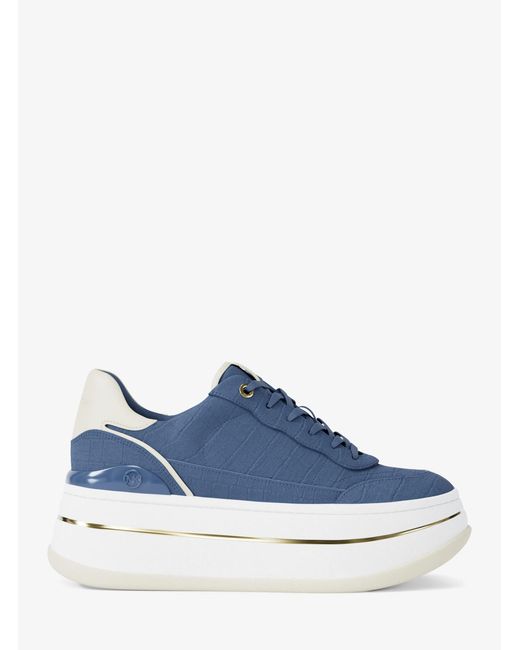 MICHAEL Michael Kors Blue Mk Hayes Crocodile Embossed Suede Platform Trainers