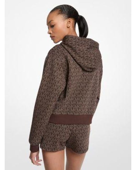 Michael Kors Brown Signature Logo Cotton Blend Cropped Hoodie