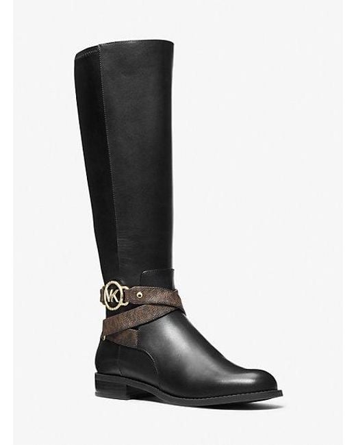 Michael Kors Rory Leather And Logo Boot in Black | Lyst
