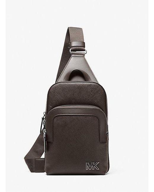 Michael Kors Brown Edison Scratch-Resistant Crossgrain Leather Sling Pack for men