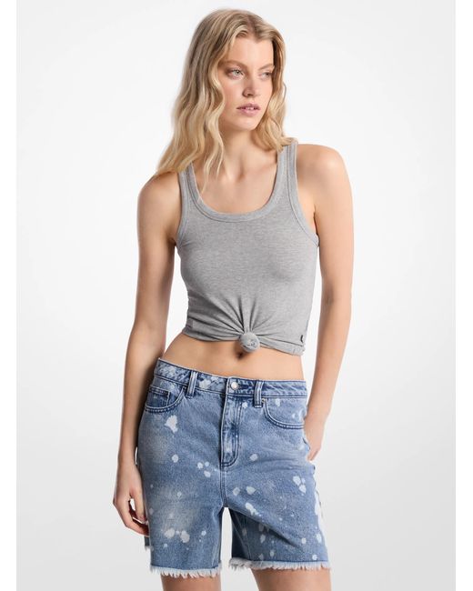 MICHAEL Michael Kors Blue Tie-Front Ribbed Stretch Knit Tank Top