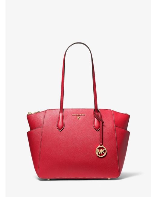 Michael Kors Marilyn Medium Saffiano Leather Tote Bag in Crimson (Red