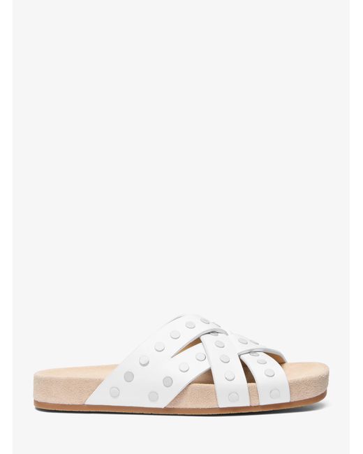 MICHAEL Michael Kors White Irene Studded Leather Flat Sandal