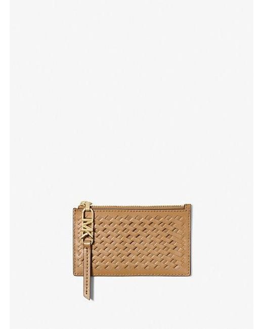 Michael Kors Natural Empire Small Woven Leather Card Case
