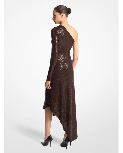 Michael Kors Brown Mk Sequined Stretch Matte Jersey Gown
