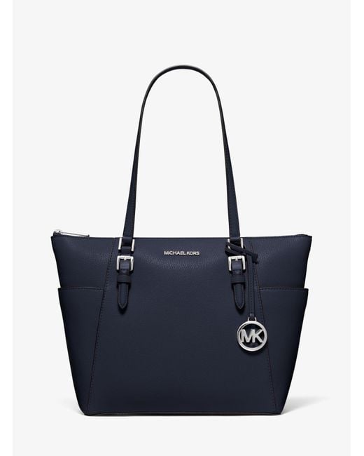 Michael Kors Charlotte Large Saffiano Leather Topzip Tote Bag in Navy