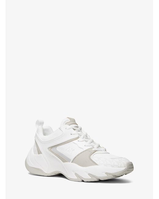 Michael Kors White Mk Chase Mixed-Media Trainer for men