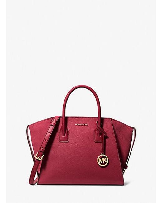 Michael Kors Red Avril Large Leather And Suede Satchel