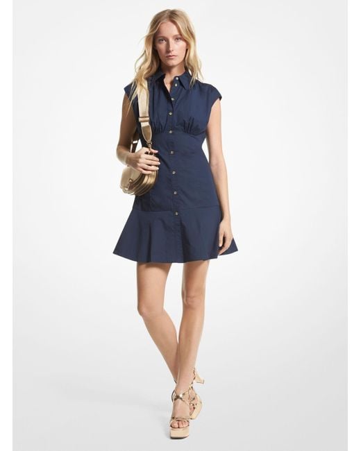 Michael Kors Organic Stretch Cotton Poplin Shirtdress in Blue Lyst