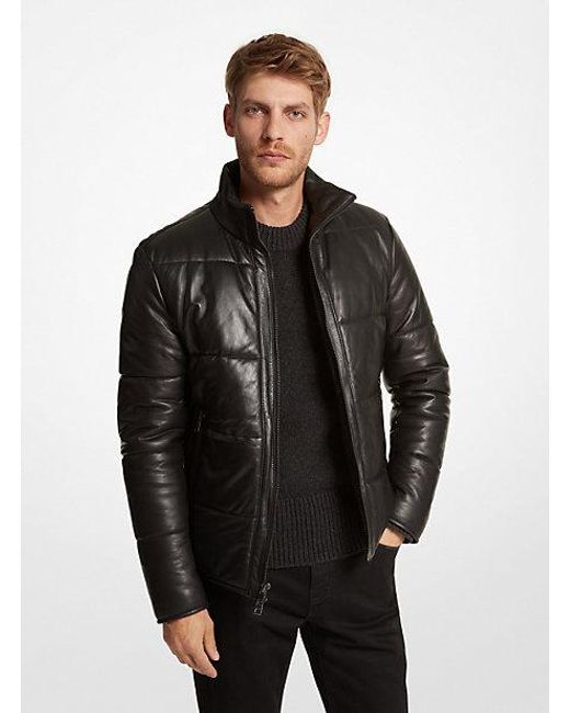 Michael Kors Black Quilted Leather Puffer Jacket for men