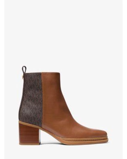 Michael Kors Brown Mk Lex Leather And Signature Logo Boot