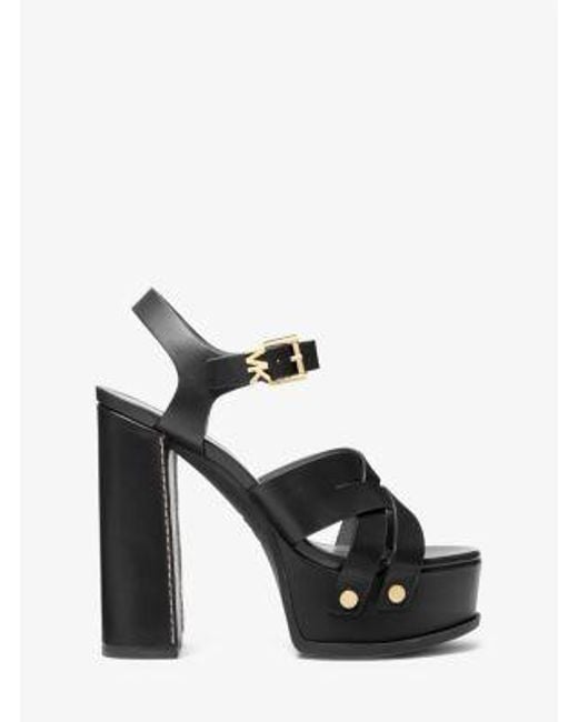 Michael Kors Black Mk Nora Leather Platform Sandal