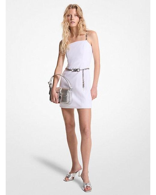 MICHAEL Michael Kors White Mk Stretch Crepe Belted Mini Dress