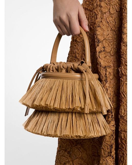 Michael Kors Natural Ischia Mini Leather And Fringe Bucket Bag