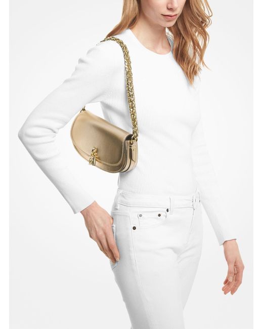 Michael Kors Natural Mila Small Metallic Leather Shoulder Bag