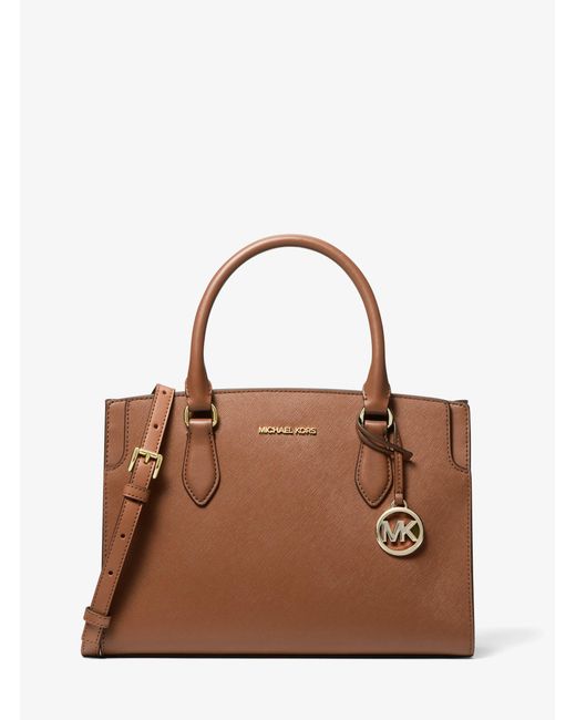 MICHAEL Michael Kors Brown Mk Becca Medium Saffiano Leather Satchel