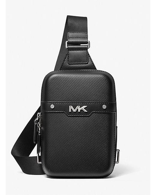 Michael Kors Black Varick Medium Textured Leather Sling Pack for men