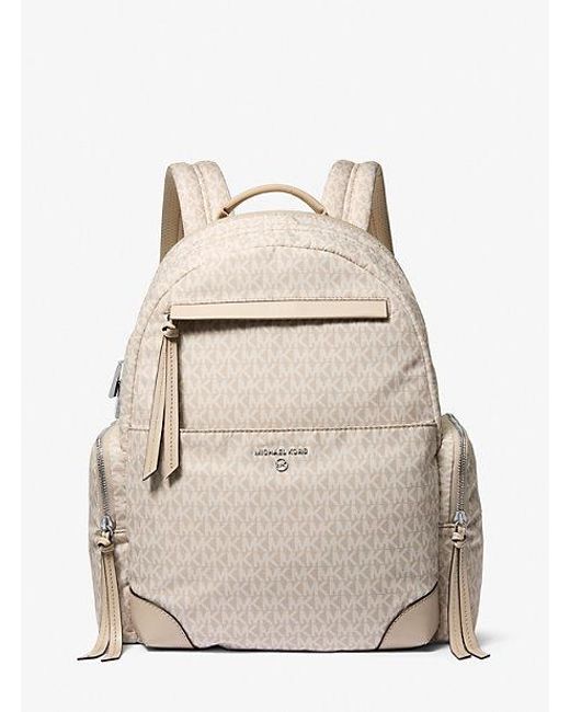 Michael Kors Natural Prescott Large Signature Logo Print Woven Backpack