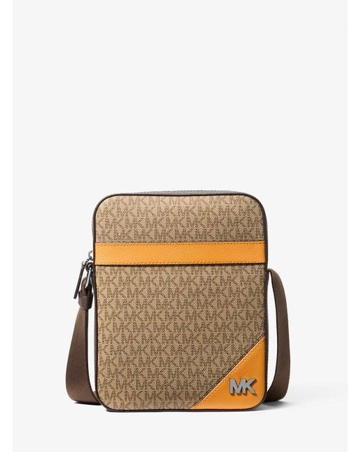 Michael Kors Outlet Natural Mk Cooper Color-Block Signature Logo Flight Bag for men
