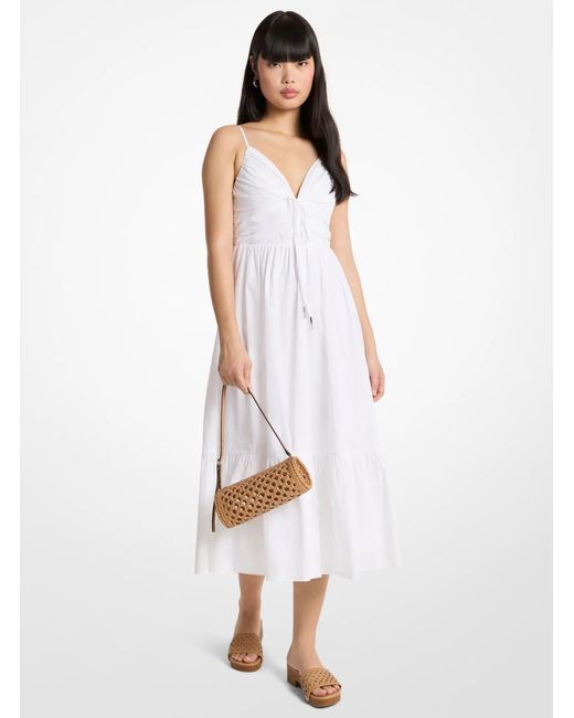 Michael Kors White Mk Cotton Poplin Midi Dress