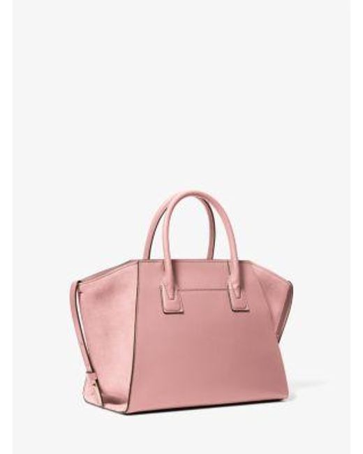 Michael Kors Pink Avril Large Leather And Suede Satchel