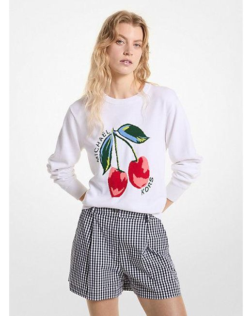 Michael Kors White Cherry Jacquard Cotton Blend Sweater