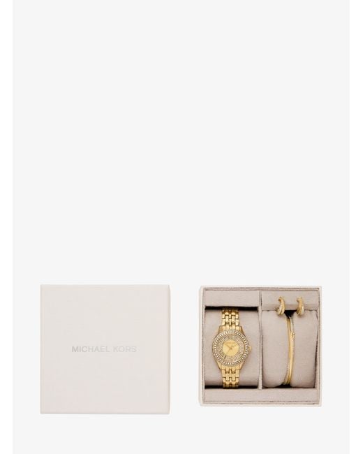 Michael Kors Metallic Mini Harlowe Pavé-Tone Watch And Jewelry Set