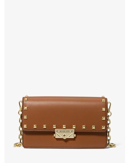 Michael Kors Cece Medium Studded Faux Leather Clutch in Brown | Lyst
