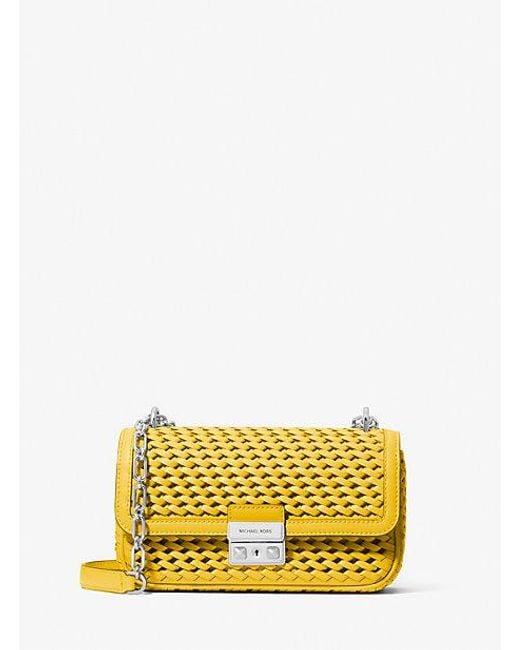 Michael Kors Yellow Mk Tribeca Small Hand-Woven Leather Shoulder Bag