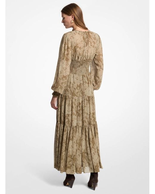 MICHAEL Michael Kors Natural Mk Floral Georgette Smocked Dress