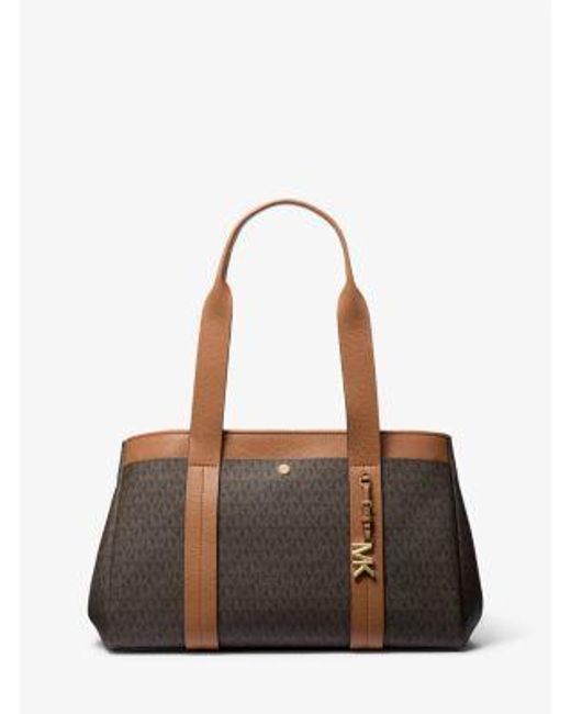 Michael Kors Brown Romee Large Signature Logo And Leather Tote Bag