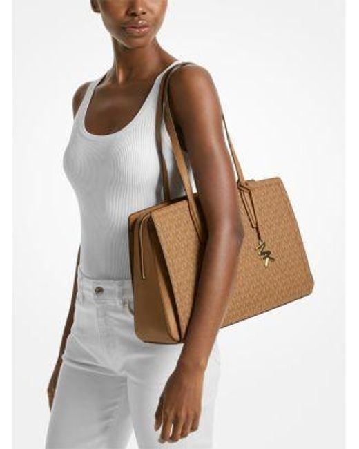 MICHAEL Michael Kors Natural Mk Laila Medium Signature Logo Tote Bag