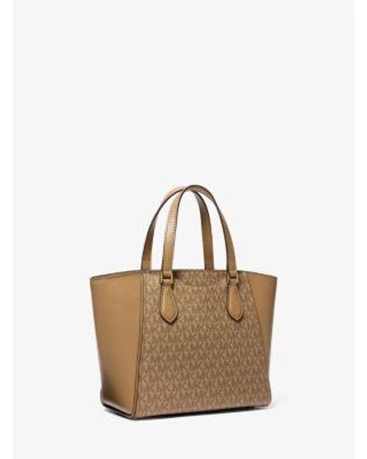 Michael Kors Natural Taryn Small Signature Logo And Leather Convertible Crossbody Bag