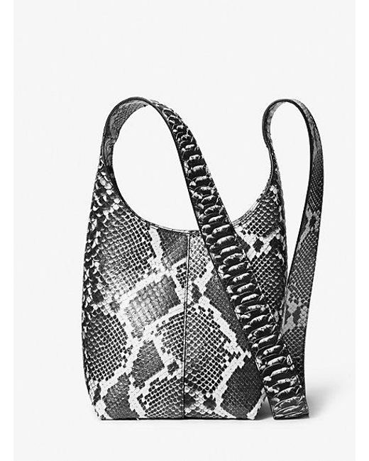 Michael Kors Black Dede Mini Python Embossed Leather Hobo Bag