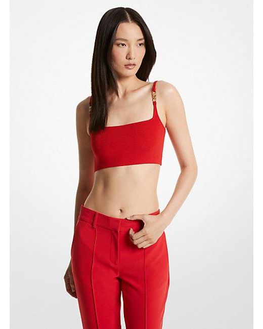 Michael Kors Red Ribbed Stretch Knit Cropped Tank Top